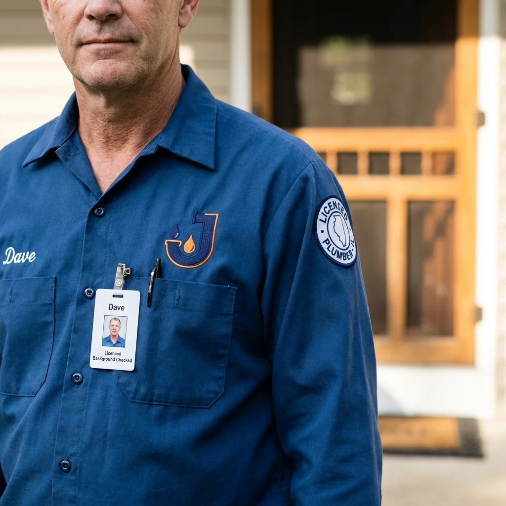 Licensed plumber showing ID badge in Genoa City, WI