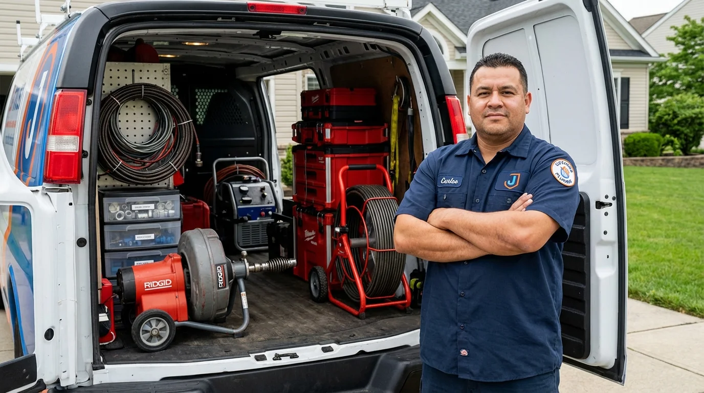 Professional drain cleaning equipment and Johns Plumbing LLC plumber in Genoa City