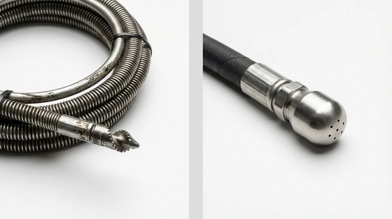 Drain snake cable and hydro jetting nozzle used for drain cleaning in Genoa City, WI