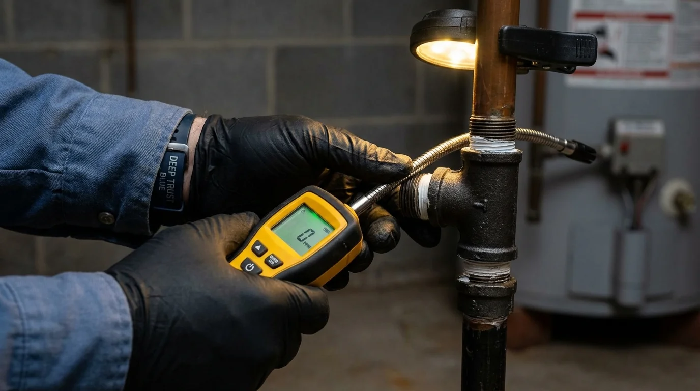 Gas leak detection with electronic sniffer by Johns Plumbing LLC in Genoa City