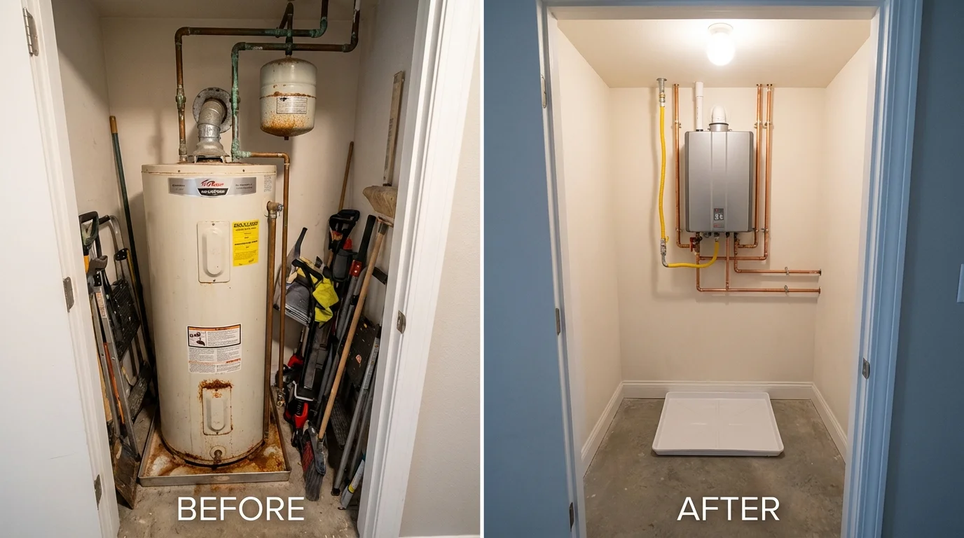 Tank water heater versus wall-mounted tankless unit comparison for Genoa City, WI homeowners